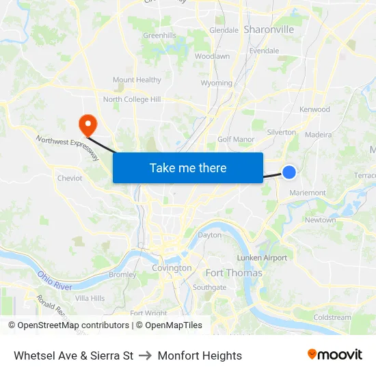Whetsel Ave & Sierra St to Monfort Heights map