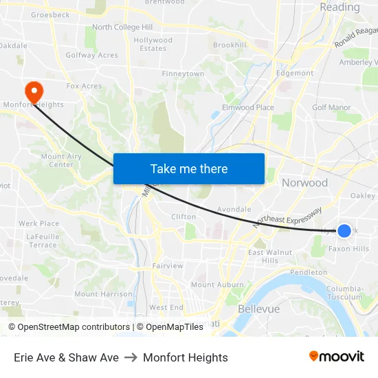 Erie Ave & Shaw Ave to Monfort Heights map
