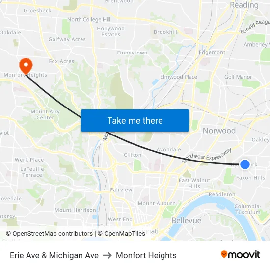 Erie Ave & Michigan Ave to Monfort Heights map