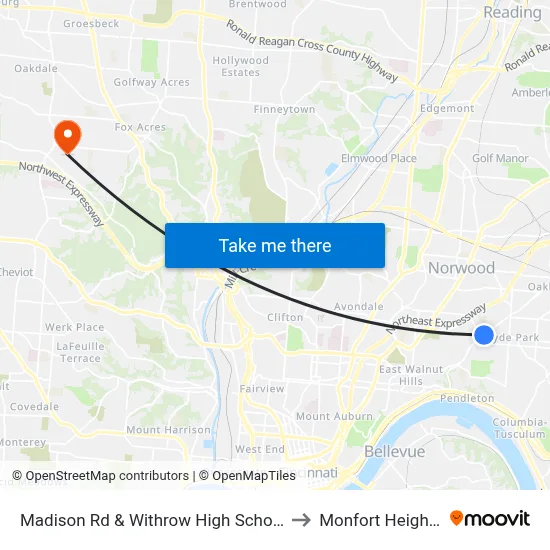 Madison Rd & Withrow High School to Monfort Heights map
