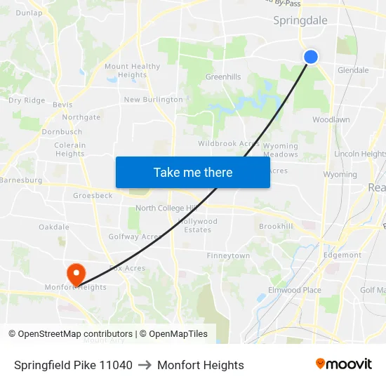 Springfield Pike 11040 to Monfort Heights map