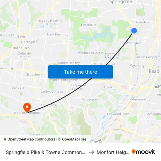 Springfield Pike & Towne Commons Way to Monfort Heights map