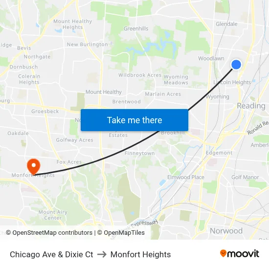 Chicago Ave & Dixie Ct to Monfort Heights map