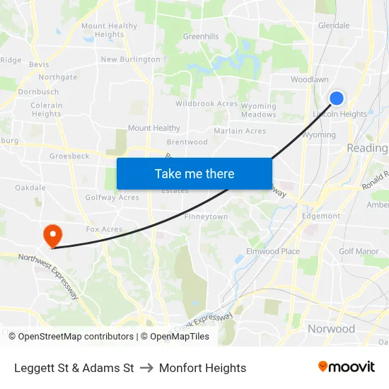 Leggett St & Adams St to Monfort Heights map