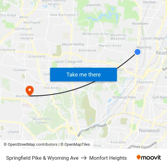 Springfield Pike & Wyoming Ave to Monfort Heights map
