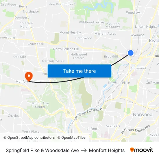 Springfield Pike & Woodsdale Ave to Monfort Heights map