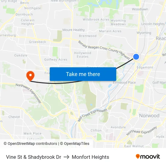 Vine St & Shadybrook Dr to Monfort Heights map