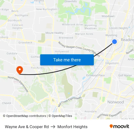 Wayne Ave & Cooper Rd to Monfort Heights map
