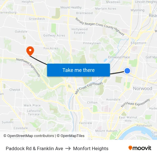 Paddock Rd & Franklin Ave to Monfort Heights map