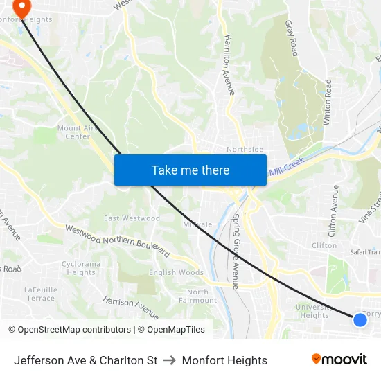 Jefferson Ave & Charlton St to Monfort Heights map