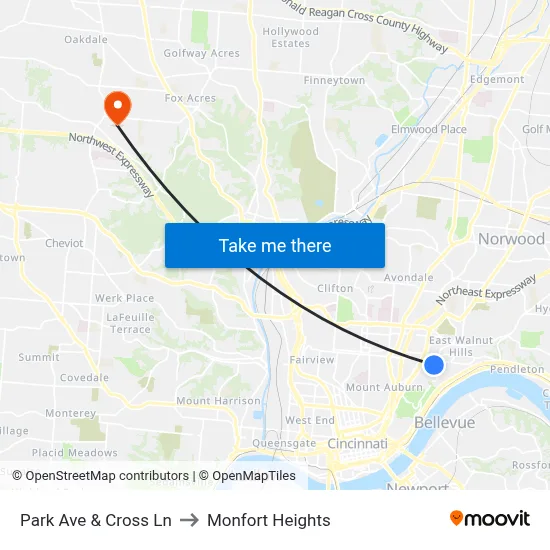 Park Ave & Cross Ln to Monfort Heights map