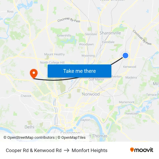 Cooper Rd & Kenwood Rd to Monfort Heights map