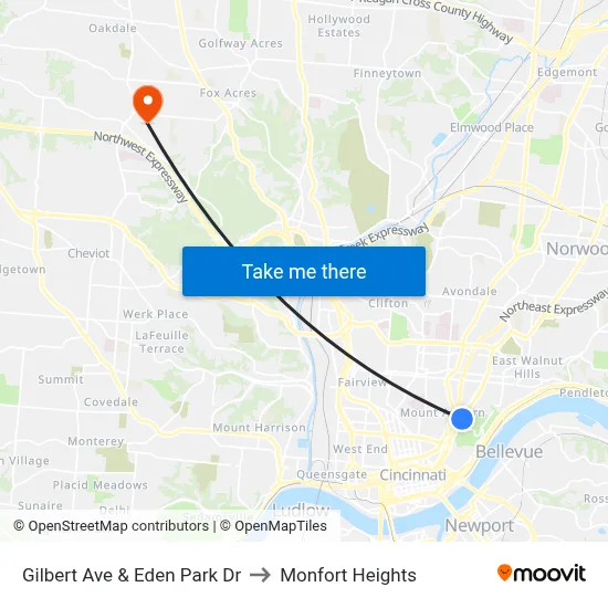 Gilbert Ave & Eden Park Dr to Monfort Heights map
