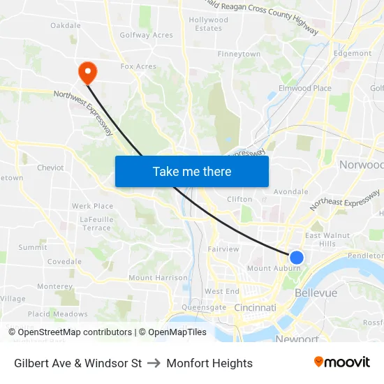 Gilbert Ave & Windsor St to Monfort Heights map