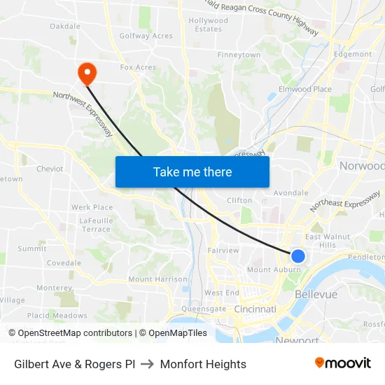 Gilbert Ave & Rogers Pl to Monfort Heights map