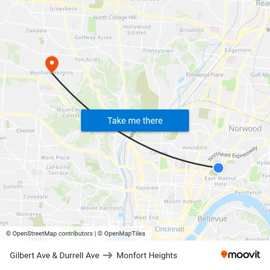 Gilbert Ave & Durrell Ave to Monfort Heights map