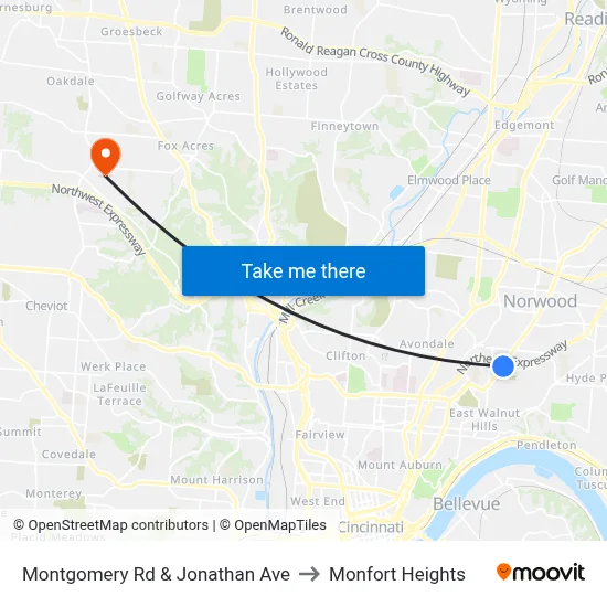 Montgomery Rd & Jonathan Ave to Monfort Heights map
