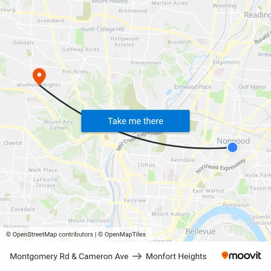 Montgomery Rd & Cameron Ave to Monfort Heights map