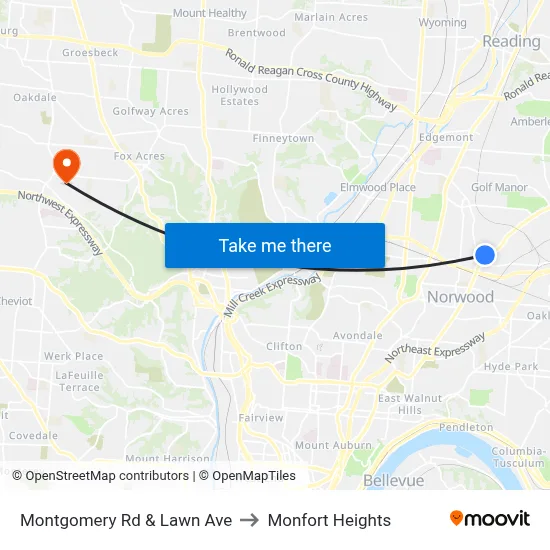Montgomery Rd & Lawn Ave to Monfort Heights map