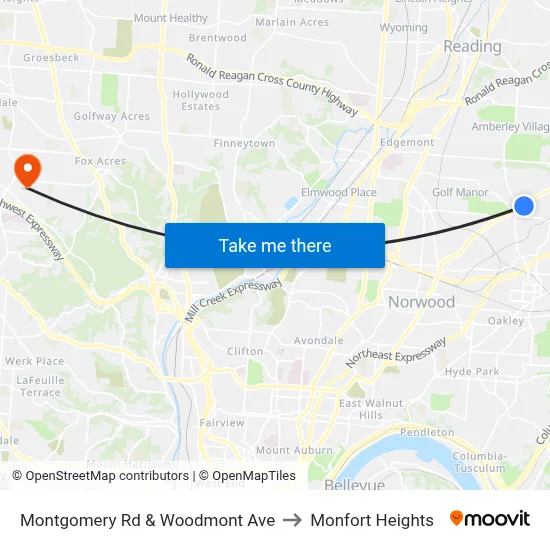 Montgomery Rd & Woodmont Ave to Monfort Heights map