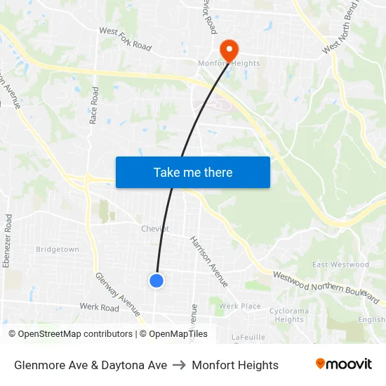 Glenmore Ave & Daytona Ave to Monfort Heights map