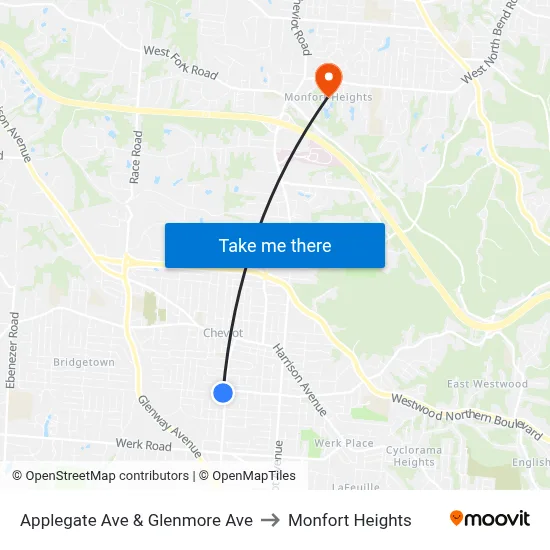 Applegate Ave & Glenmore Ave to Monfort Heights map