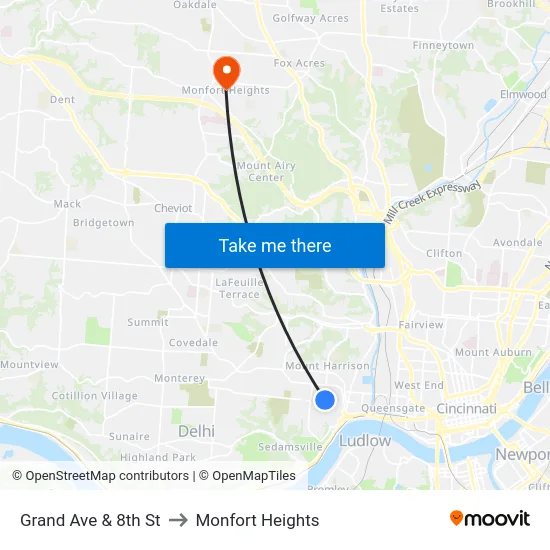 Grand Ave & 8th St to Monfort Heights map