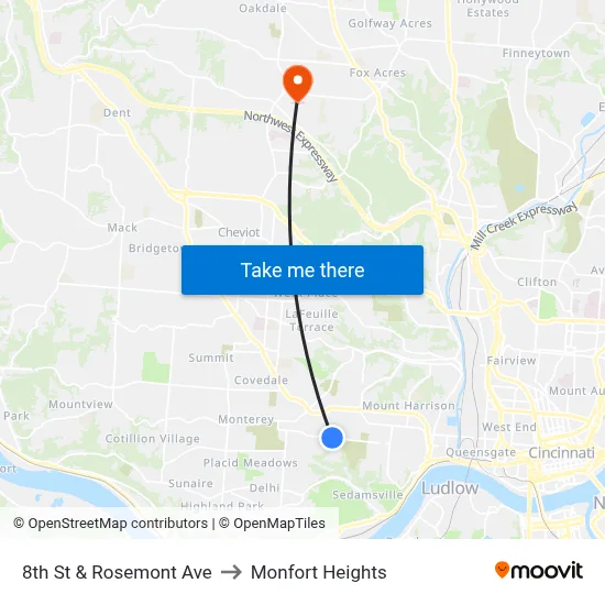 8th St & Rosemont Ave to Monfort Heights map
