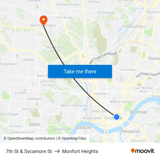 7th St & Sycamore St to Monfort Heights map