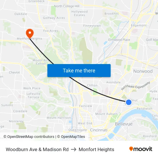 Woodburn Ave & Madison Rd to Monfort Heights map