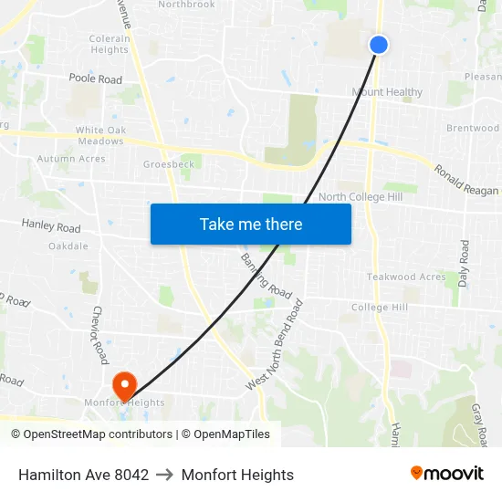 Hamilton Ave 8042 to Monfort Heights map