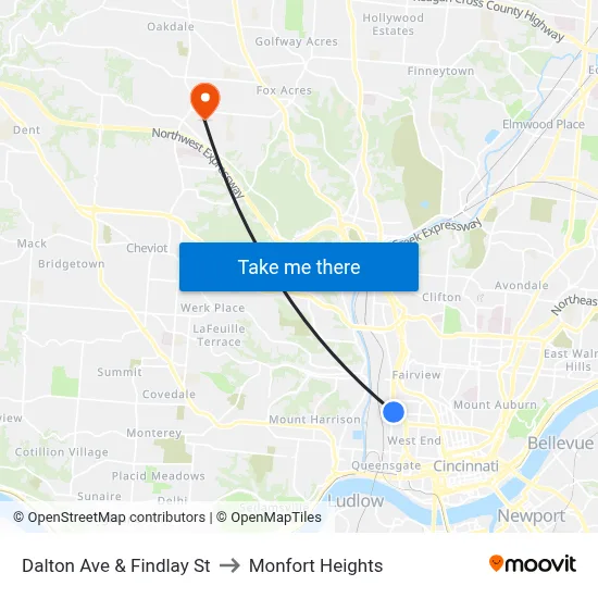 Dalton Ave & Findlay St to Monfort Heights map