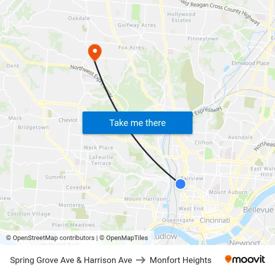 Spring Grove Ave & Harrison Ave to Monfort Heights map