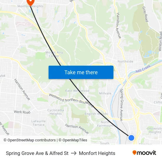 Spring Grove Ave & Alfred St to Monfort Heights map