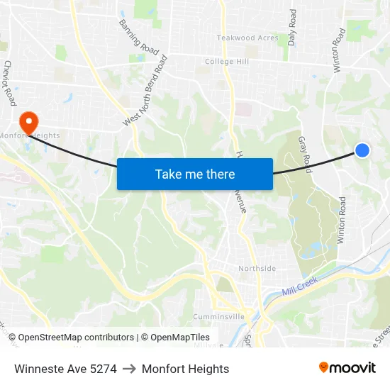 Winneste Ave 5274 to Monfort Heights map