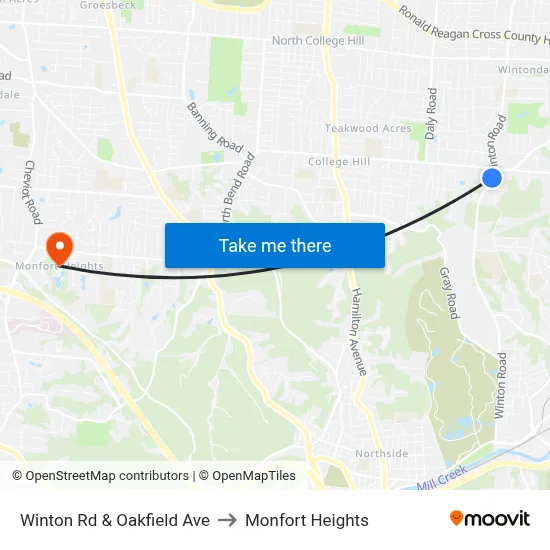 Winton Rd & Oakfield Ave to Monfort Heights map