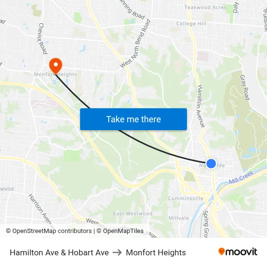 Hamilton Ave & Hobart Ave to Monfort Heights map