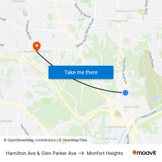 Hamilton Ave & Glen Parker Ave to Monfort Heights map
