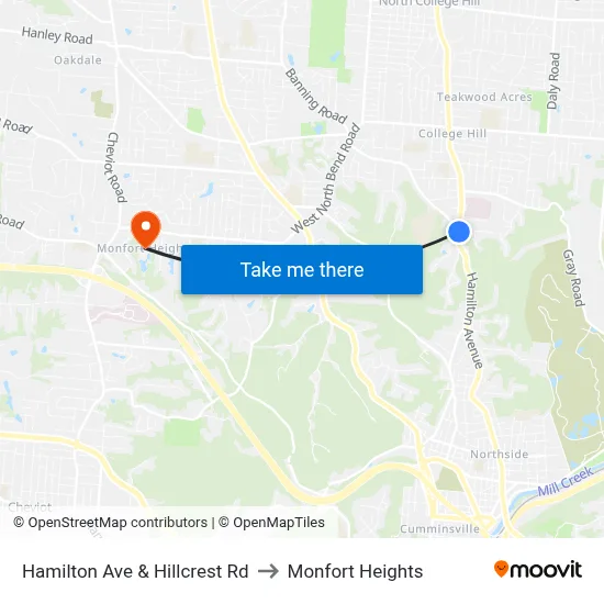 Hamilton Ave & Hillcrest Rd to Monfort Heights map
