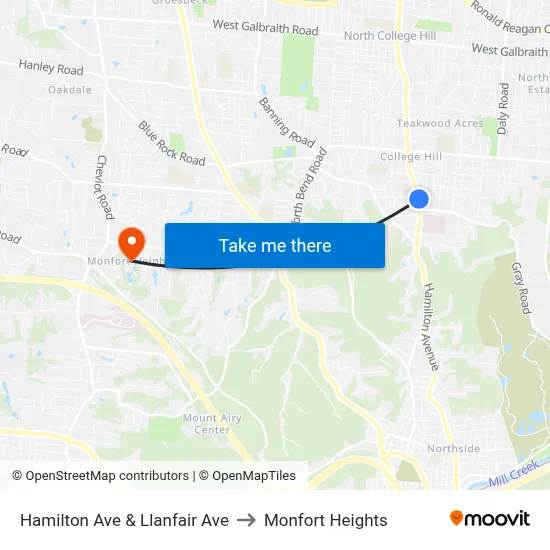 Hamilton Ave & Llanfair Ave to Monfort Heights map