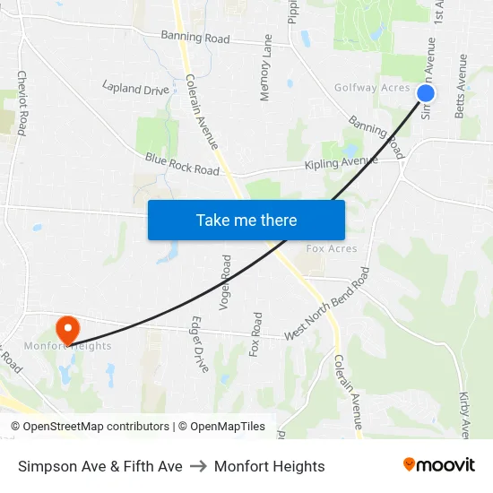 Simpson Ave & Fifth Ave to Monfort Heights map