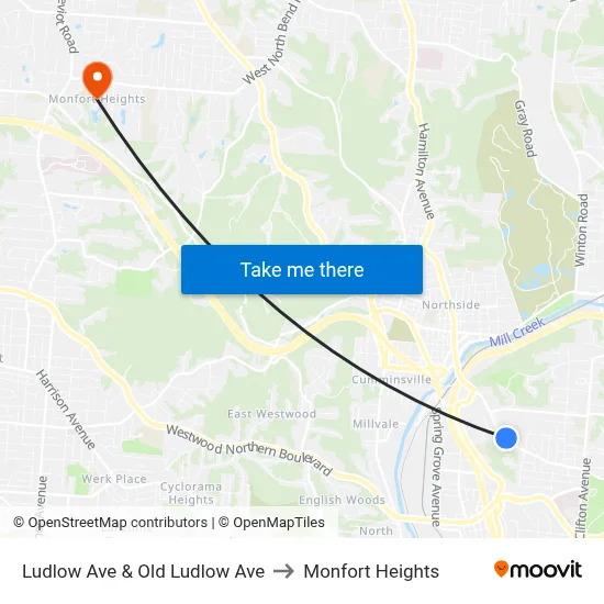 Ludlow Ave & Old Ludlow Ave to Monfort Heights map