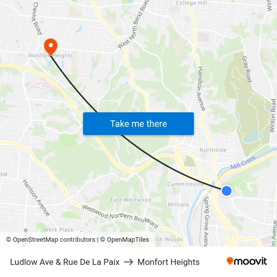 Ludlow Ave & Rue De La Paix to Monfort Heights map