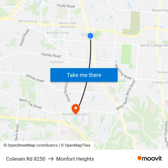 Colerain Rd 8250 to Monfort Heights map