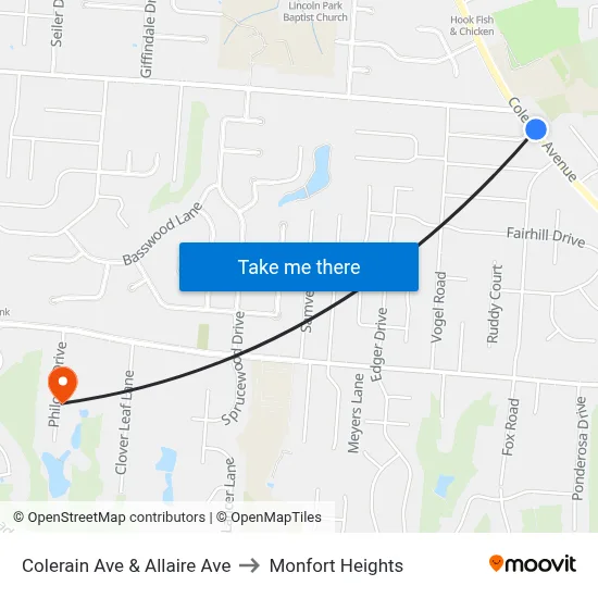 Colerain Ave & Allaire Ave to Monfort Heights map
