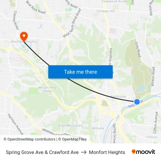 Spring Grove Ave & Crawford Ave to Monfort Heights map