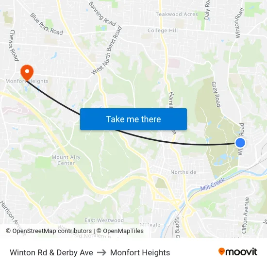 Winton Rd & Derby Ave to Monfort Heights map
