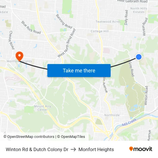 Winton Rd & Dutch Colony Dr to Monfort Heights map