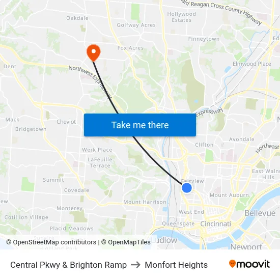 Central Pkwy & Brighton Ramp to Monfort Heights map