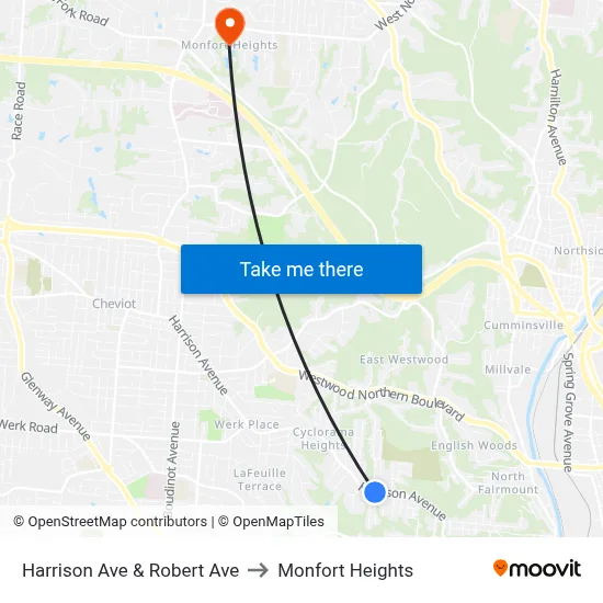 Harrison Ave & Robert Ave to Monfort Heights map